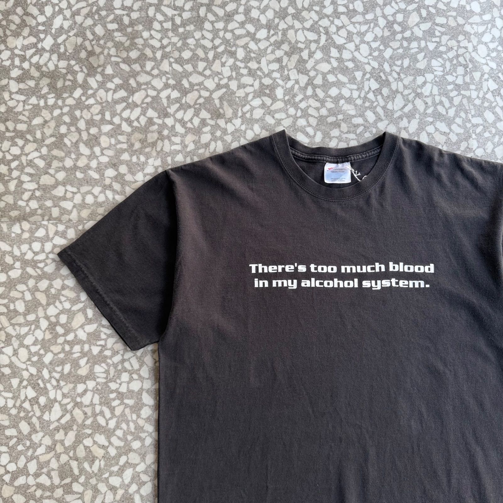 Hanes / 90’s message T-shirt アルコール依存症　お酒好き　Tシャツ　黒　内臓脂肪　肝臓 フロントプリントTシャツ　ストリート　ユニセックス　 ビール　酒豪Tシャツ　ワンピース