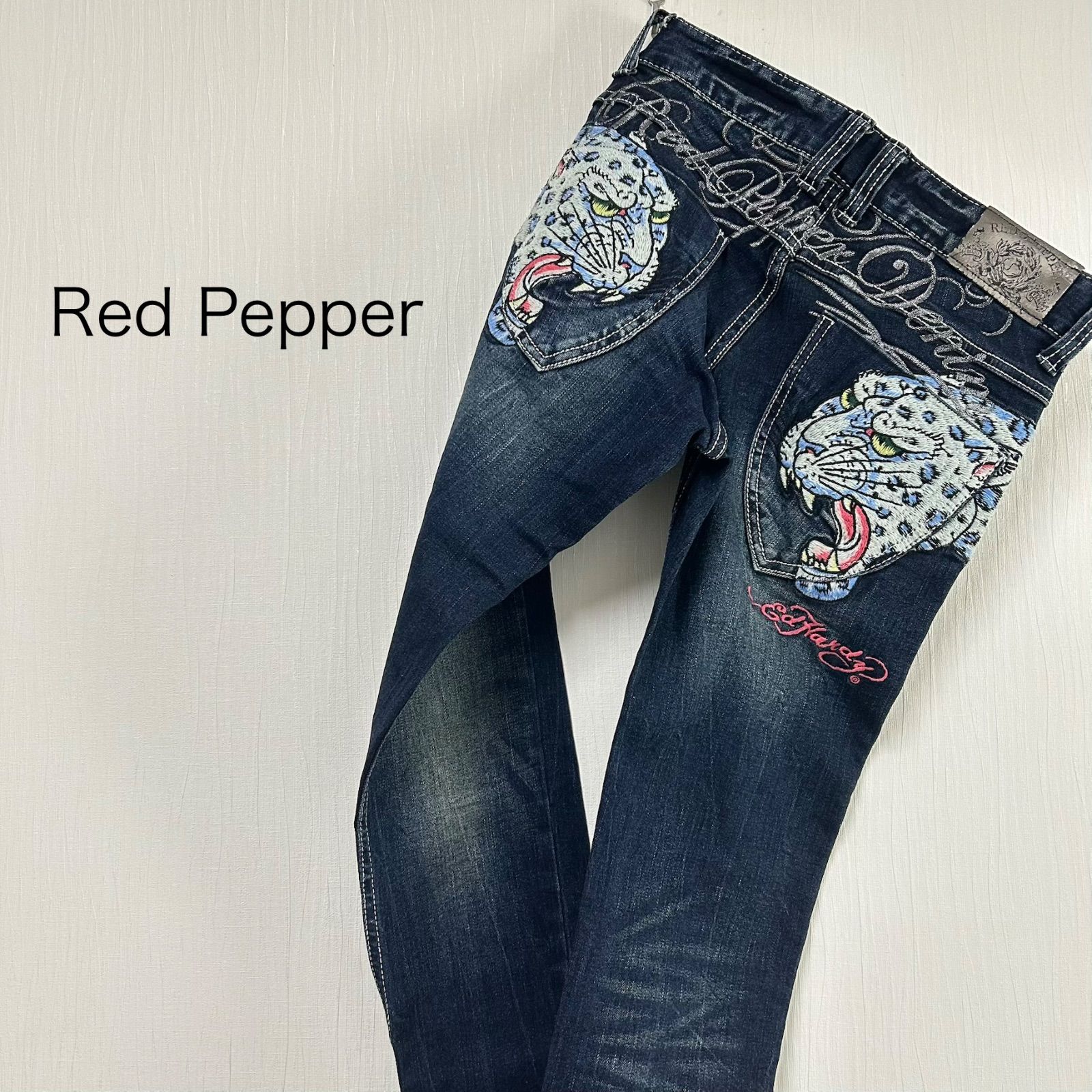 Ed Hardy コラボ レオパード 刺繍 スキニー【Red Pepper】
