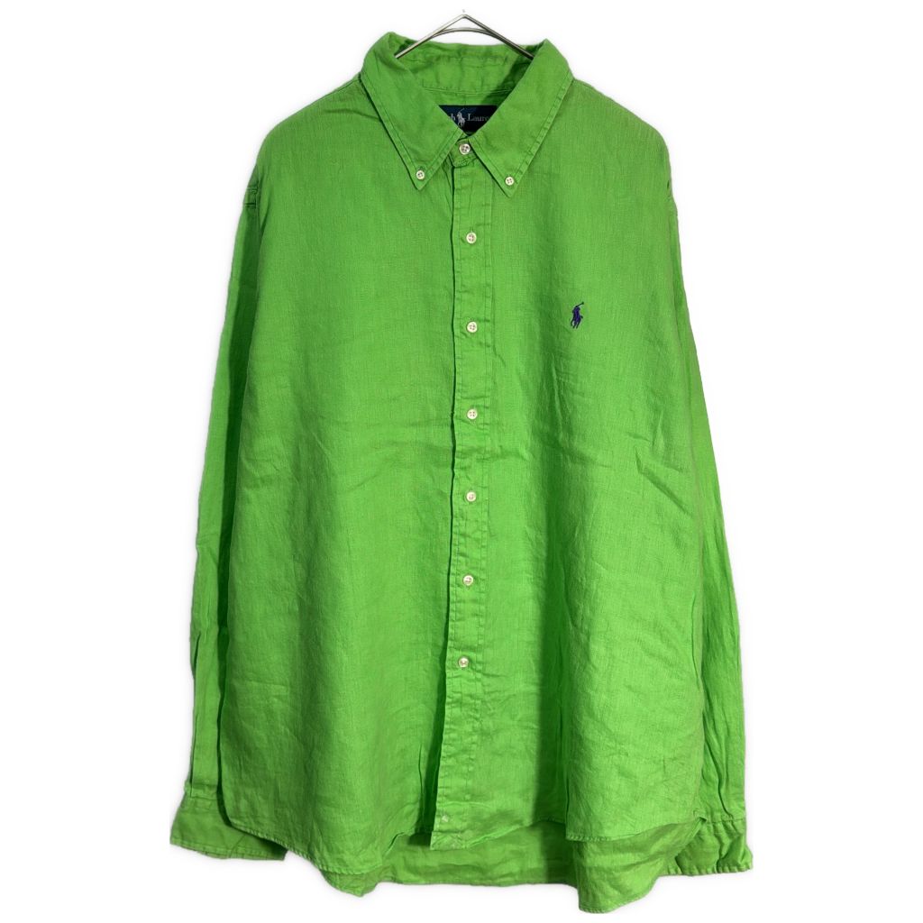 Polo by Ralph Lauren ポロ ラルフローレン リネンシャツ 大きいサイズ ライトグリーン(メンズ XXL)中古 古着 Y1352