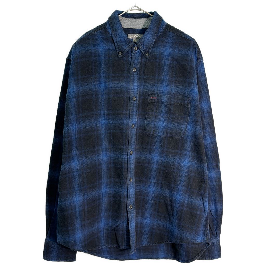 Eddie Bauer エディーバウアー ボタンダウン フランネルシャツ アウトドア オンブレチェック ブルー(メンズ XL)中古 古着 Y1359