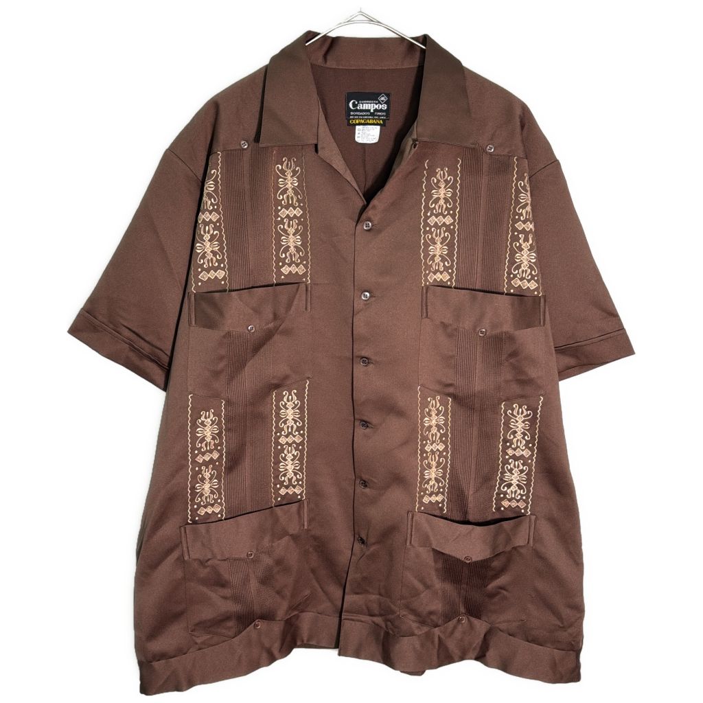 oo年代 Campos キューバシャツ 大きいサイズ ブラウン(メンズ 46)中古 古着 Y1376