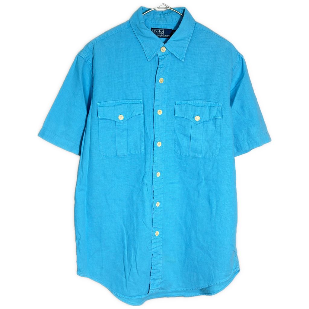 Polo by Ralph Lauren ポロ ラルフローレン コットンリネン 半袖シャツ ライトブルー(メンズ M)中古 古着 Y1377