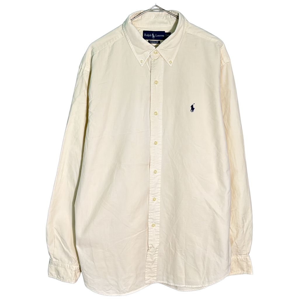RALPH LAUREN ラルフローレン ボタンダウン シルクコットン 長袖シャツ アイボリー(メンズ XL)中古 古着 Y1379