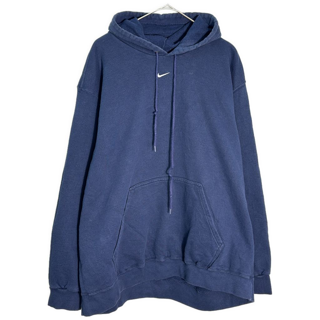 00年代 NIKE ナイキ センタースウォッシュ スウェットパーカー スポーツ 大きいサイズ ネイビー(メンズ XXL)中古 古着 Y1387