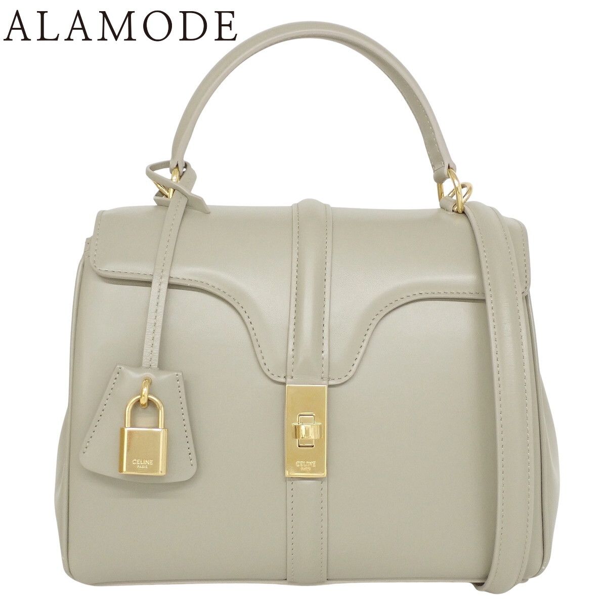 CELINE(セリーヌ) スモール 16セーズ ハンドバッグ 2WAY ショルダー 肩掛け 斜め掛け カーフ グレージュ ゴールド金具 レディース 40803003276【中古】【アラモード】