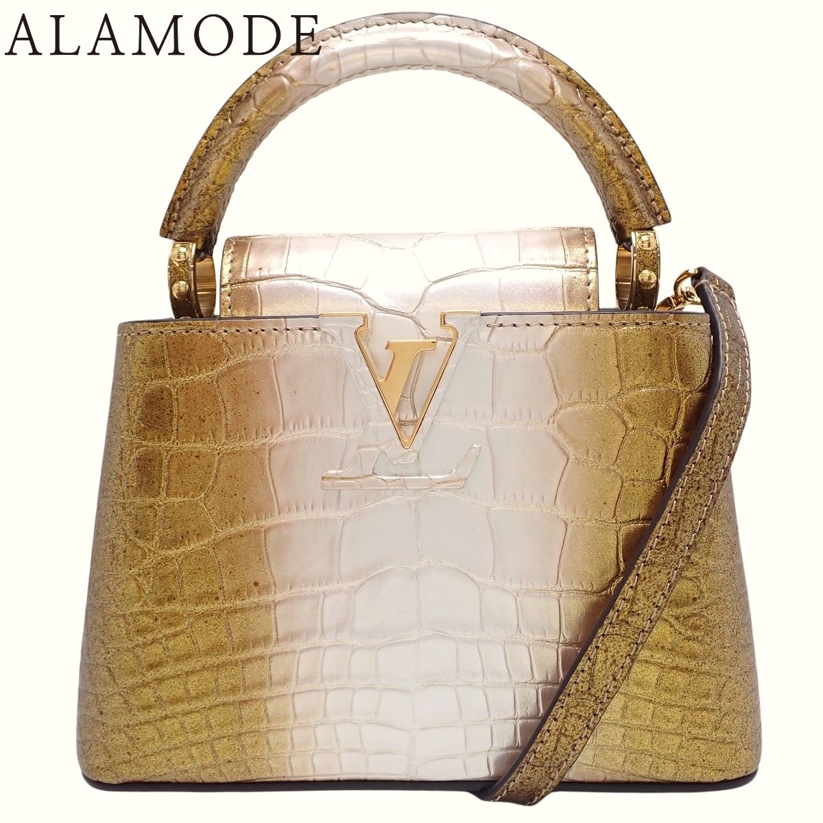 LOUIS VUITTON(ルイ・ヴィトン) カプシーヌMINI ハンドバッグ 2WAY ショルダー クロコダイル アリゲーター サハラゴールド ゴールド金 ホワイト白 ゴールド金具 N98156 レディース 40802194705【中古】【アラモード】 724,214円