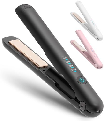 持ち運びヘアアイロン USB充電式 ミニ 前髪 アイロン 2WAY カール/ストレート 充電式ヘアアイロン コードレス 18mm プロ仕様200℃ TYPE-C 3200mAh大容量 140℃?200℃4段階温度調整 自動電源OFF 誤起動防 6de148b7