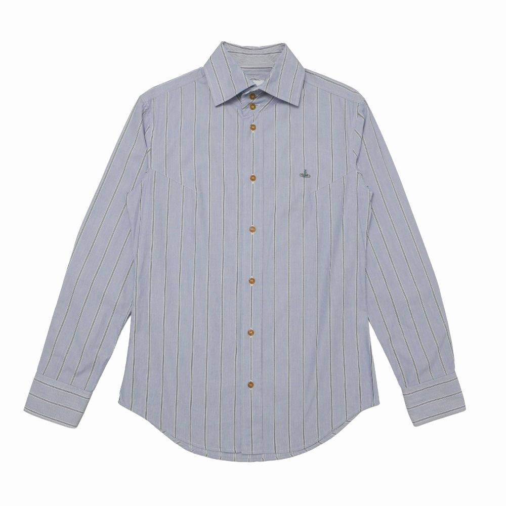 ■美品■Vivienne WestwoodMAN ヴィヴィアンウエストウッドマン ストライプ クラールカラーシャツ 長袖シャツ サイズ46 オーブロゴ ブランド古着【中古】20260520/RA9448