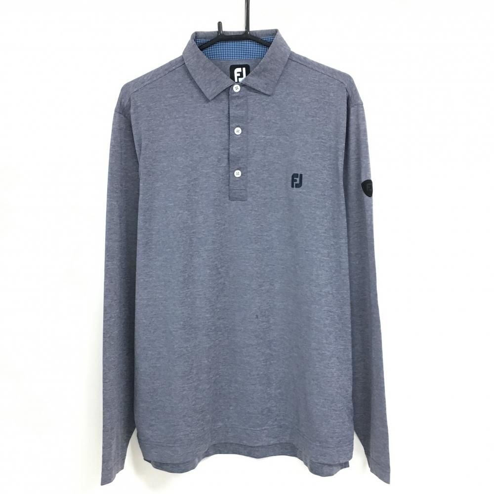 【超美品】フットジョイ 長袖ポロシャツ 杢ネイビー ロゴ刺しゅう メンズ 2XL ゴルフウェア 大きいサイズ FootJoy