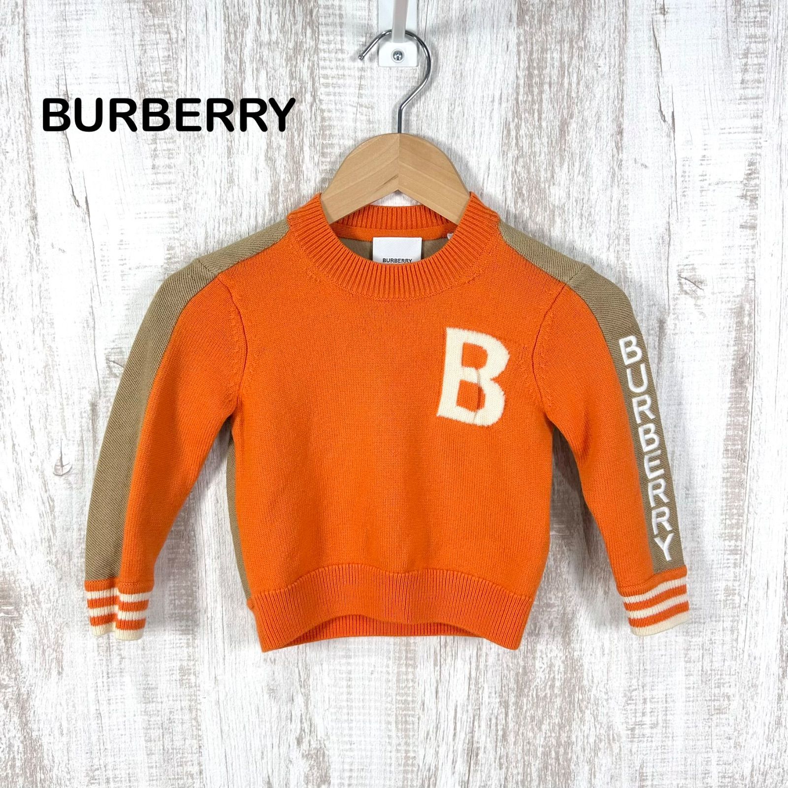 現行タグ BURBERRY バーバリー ロゴ ウールニット セーター オレンジ 100cm