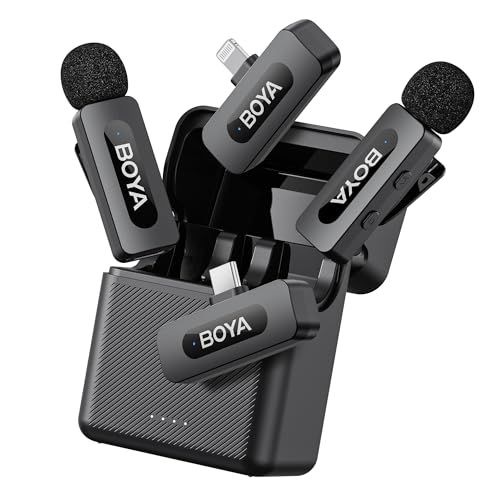 BOYA BY-V3 Combo 2in1 ピンマイク iPhone/Type-C Android/対応 2人同時使用 伝送距離100m ノイズ軽減 音画同期 超ミニ クリップ式 プラグ＆プレイ APP不要 36時間連続使用 360°集音 3 99530c86