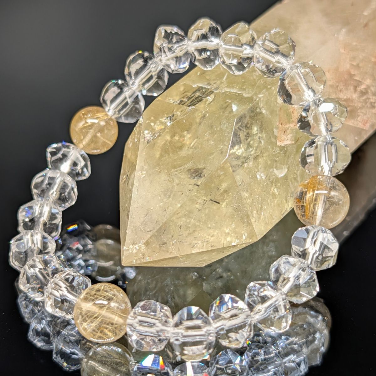 【パワーストーン】ルチルクォーツ 水晶(極上プレミアムカット) 10mm ブレスレット 【金運財運・願望実現・開運・浄化・高品質・希少】