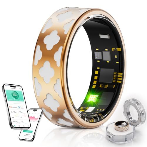 スマートリング 健康管理 【2025年新登場 】睡眠検測 活動量計 歩数計 カロリー 運動距離 IP68防水 遠隔撮影 軽量 長持ちバッテリー 充電ケース付き 日本語説明書 IOS/Android対応 (ローズゴールド（透明な充電ケース）, 1bf981d5