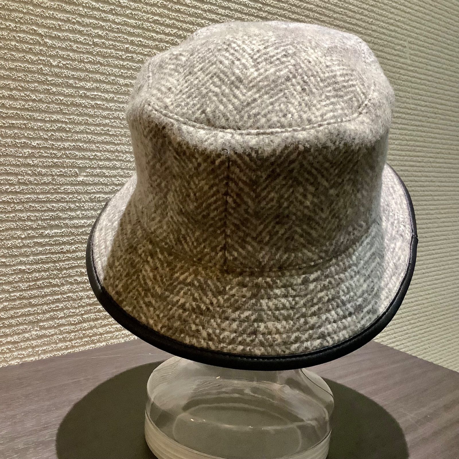 モッチ エルメス MOTSCH HERMES カシミヤ ツイード レザー ハット 帽子 