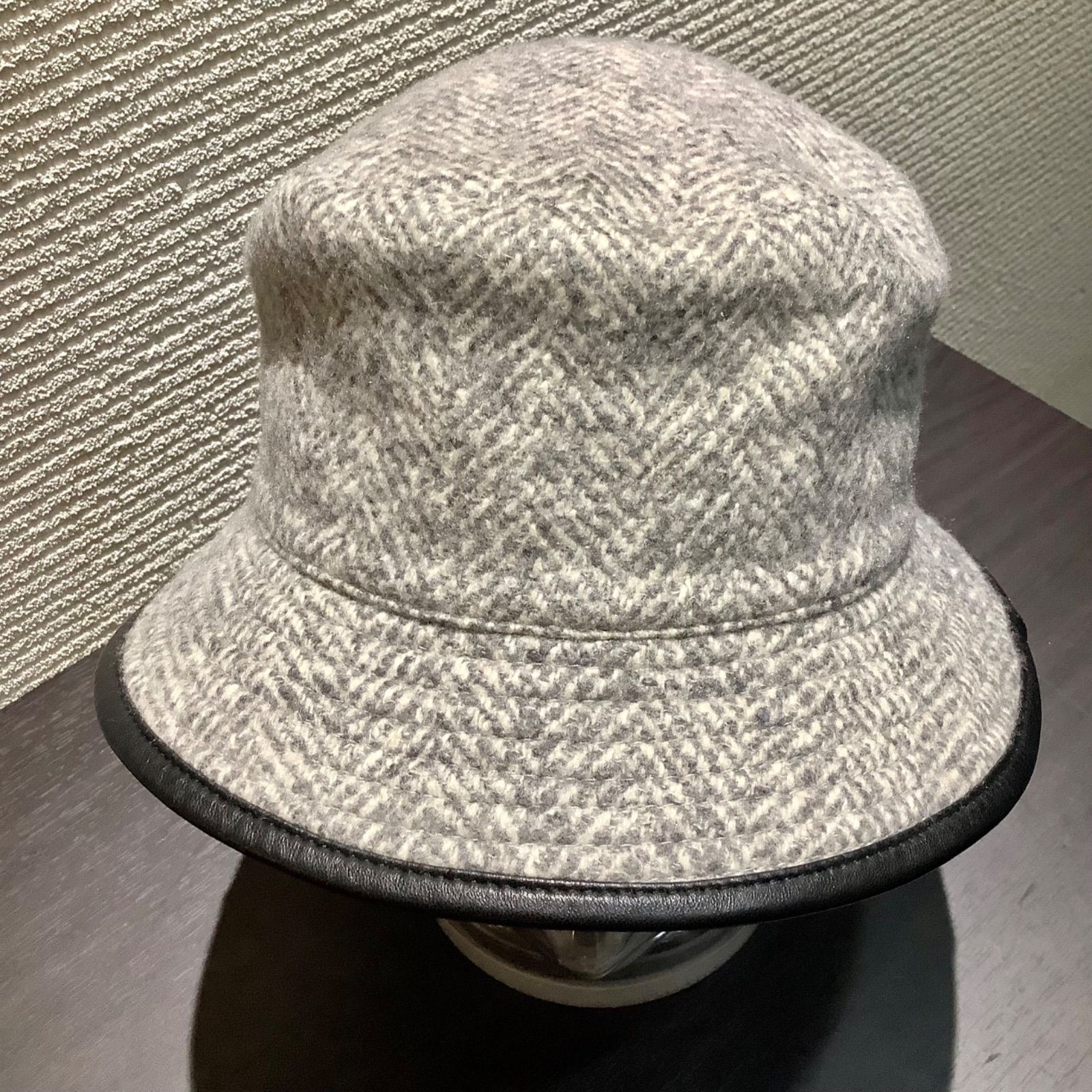 モッチ エルメス MOTSCH HERMES カシミヤ ツイード レザー ハット 帽子 