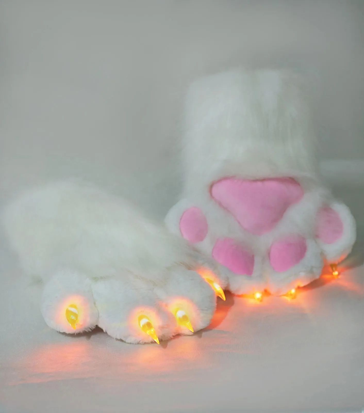 着ぐるみ ケモノ 手袋 発光タイプ 白 フリーサイズ ファースーツ ケモノ fursuit ぬいぐるみ コスプレ コスチューム