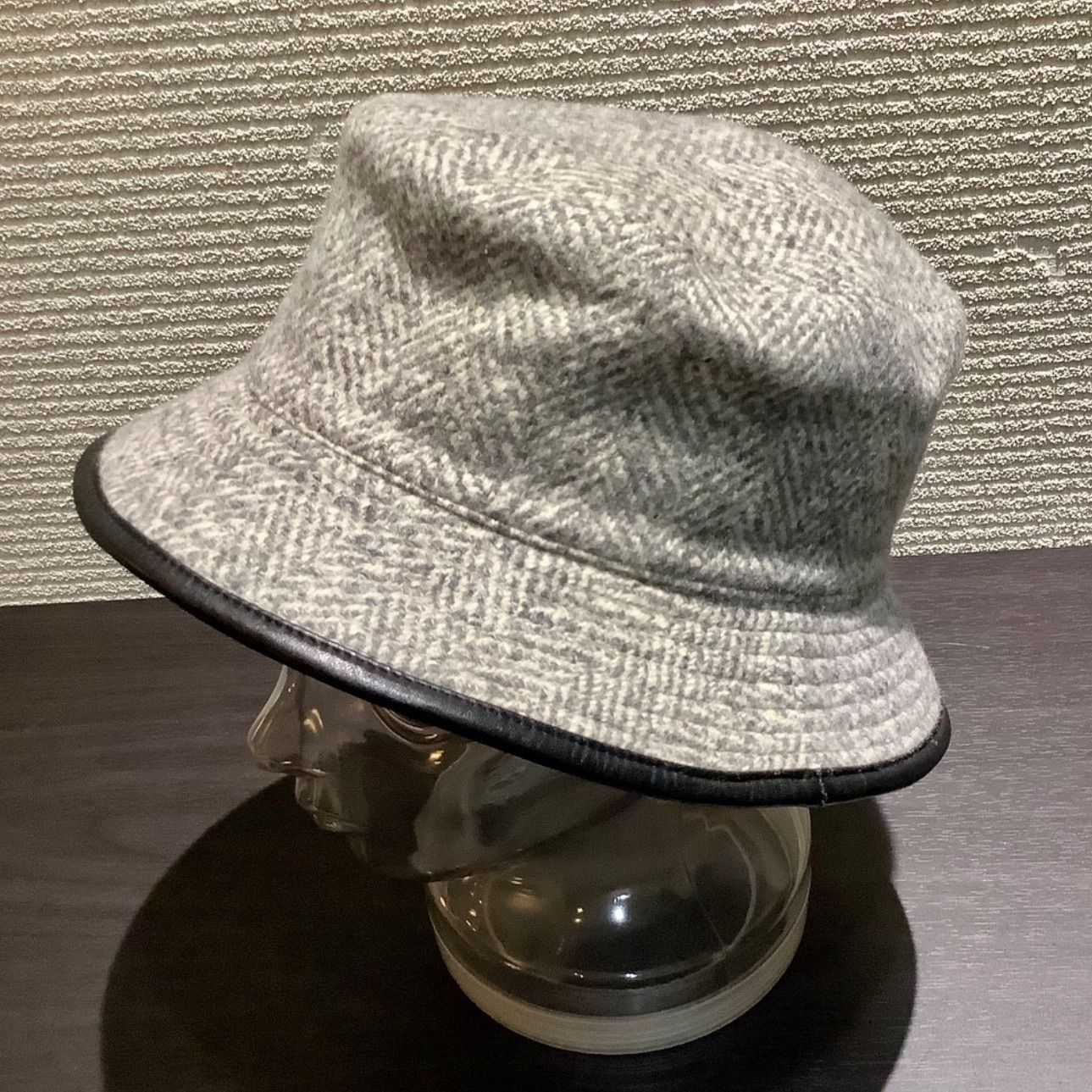 モッチ エルメス MOTSCH HERMES カシミヤ ツイード レザー ハット 帽子 