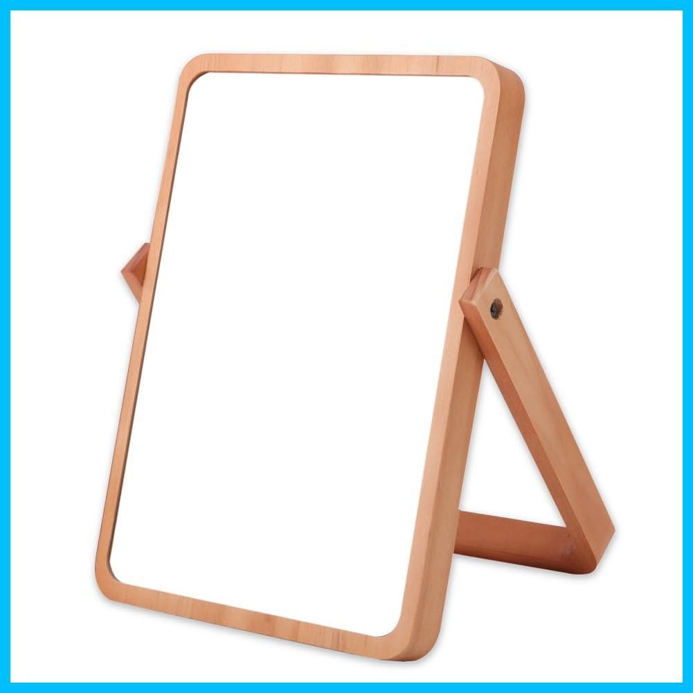 【新着商品】(アウプル) 卓上ミラー 27×20cm 木製 鏡 天然木 メイクミラー 壁掛け可 角度調整対応 化粧 ウッド スタンド ミラー