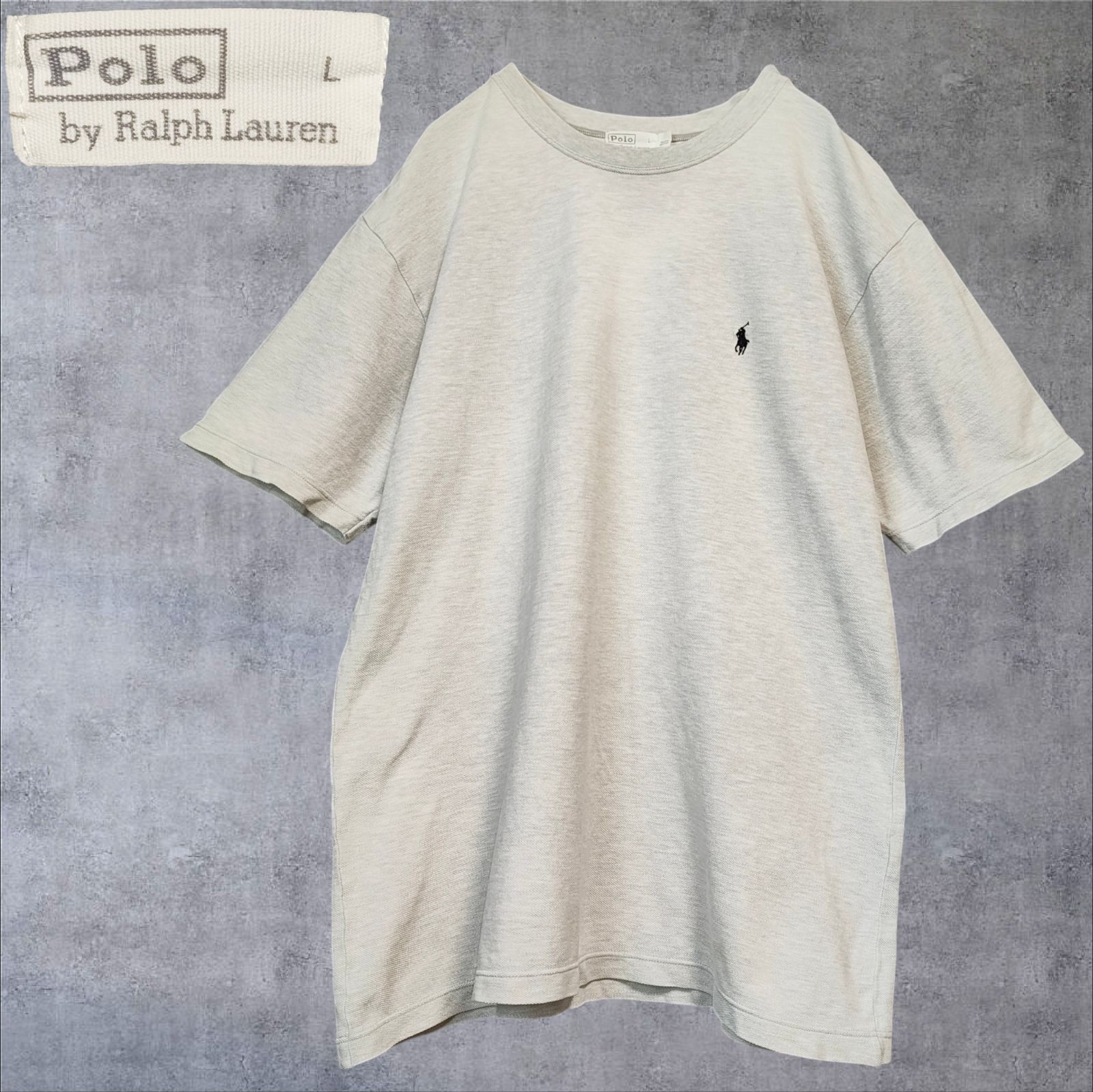 90s POLO RALPH LAUREN TEE SHIRT ASH GRAY ポロラルフローレン ワンポイント ポニー 刺繍 鹿の子 Tシャツ アッシュグレー 極淡 霜降り 杢 半袖 カットソー クルーネック 丸首 メンズ ヴィンテージ 古着 Lサイズ相当