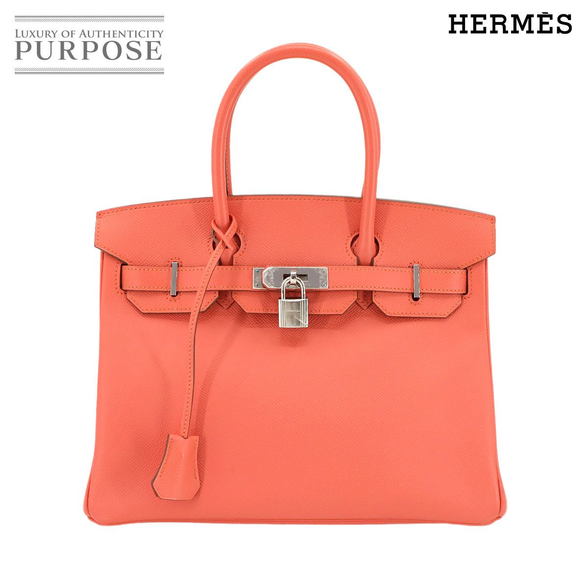 未使用 展示品 エルメス HERMES バーキン30 エプソン フラミンゴ ハンド バッグ □Q刻印 シルバー 金具 Birkin 90306322