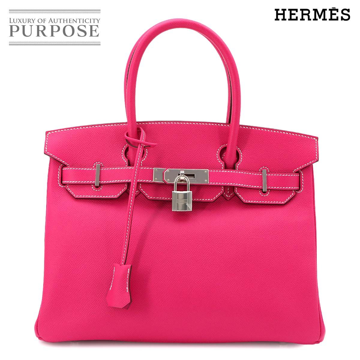 未使用 展示品 エルメス HERMES バーキン30 エプソン ローズティリアン ハンド バッグ □Q刻印 シルバー 金具 Birkin 30 90309942