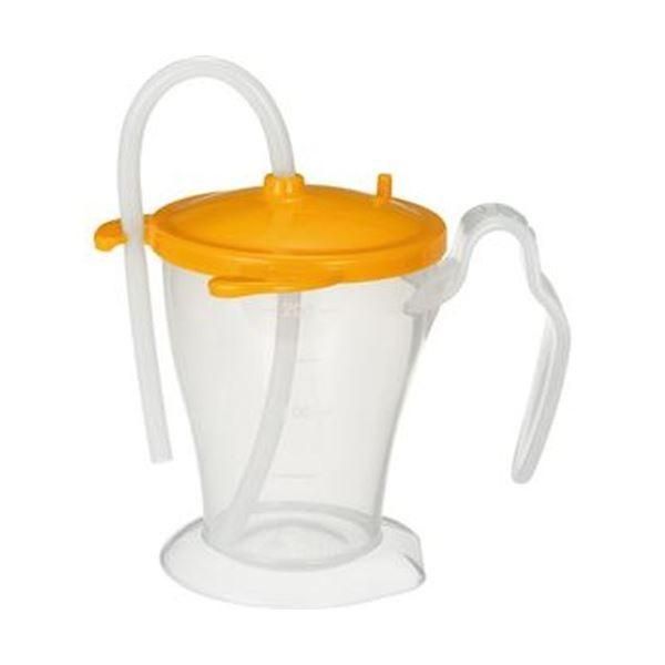 （まとめ）オオサキメディカル プラスハートベッド柵にも掛けられる ストローカップ オレンジ 250ml 1個〔×20セット〕