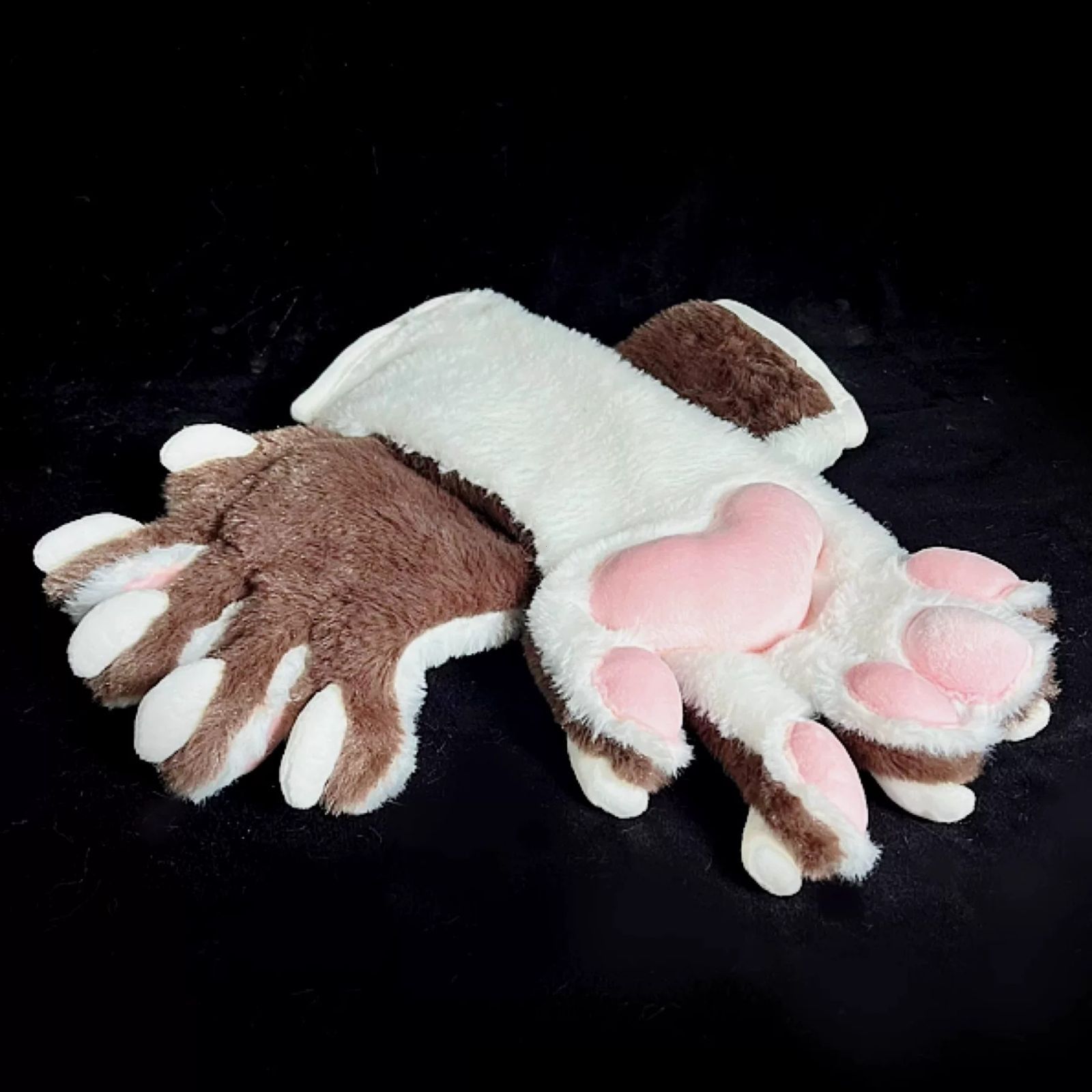 ケモノ着ぐるみ用 肉球グローブ 白黒 ケモ手 コスプレ ファー手袋