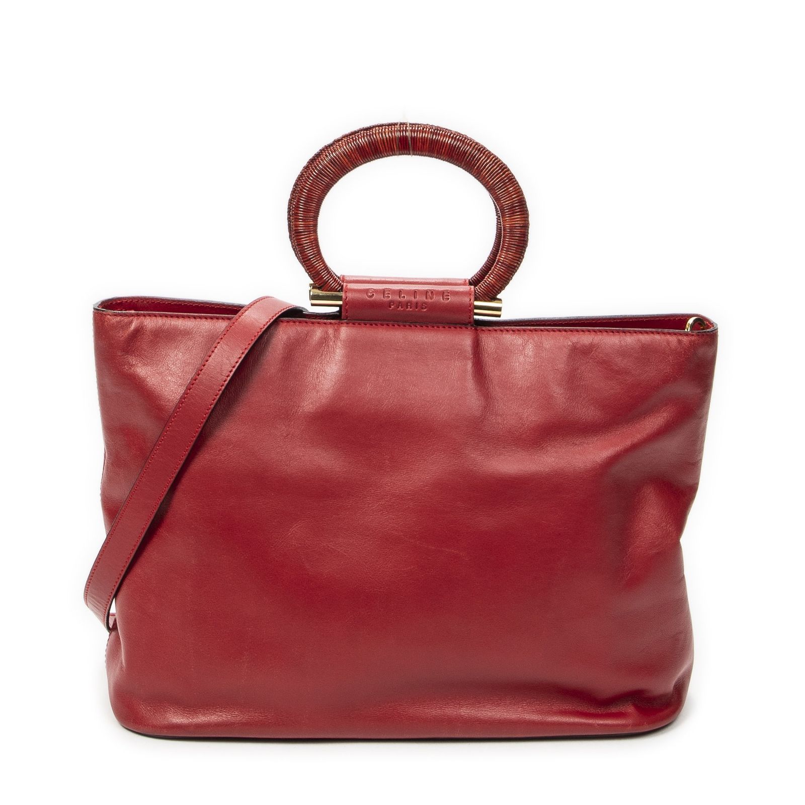 [中古] CELINE セリーヌジップトップハンドル赤カーフスキンレザーAB
