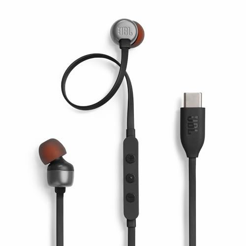 JBL TUNE310C USB Type-C 接続 イヤホン 96kHz/24bit DAC内蔵/通話可能マイク付き3ボタンリモコン/フラットケーブル/3種のプリセットイコライザー搭載/ハイレゾ/9mm径ダイナミックドライバー/ブラック/J deecfe80