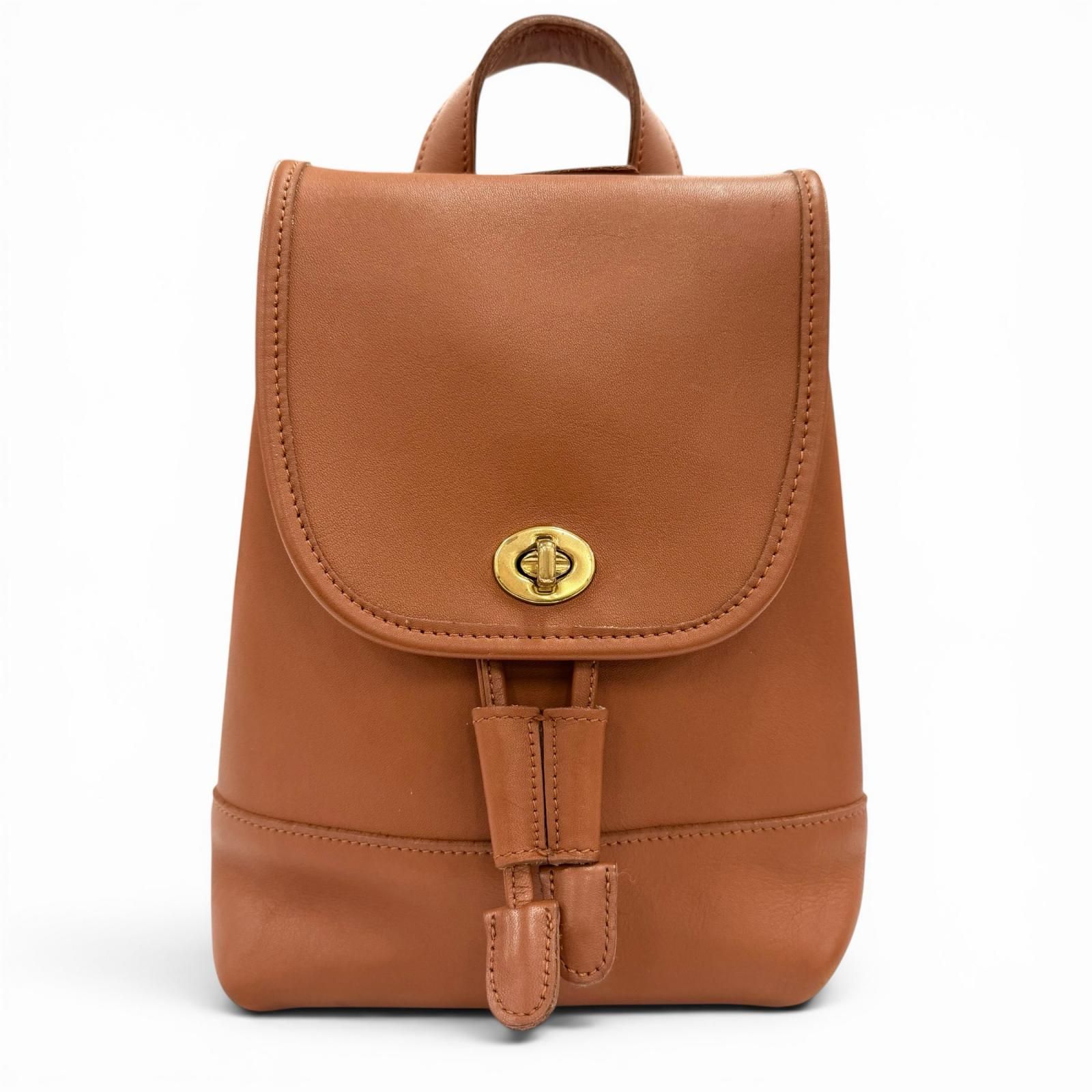 美品◇COACH コーチ ヴィンテージ 9960 グローブレザー ロゴチャーム付き リュックサック デイパック ブラウン ゴールド金具 レディース