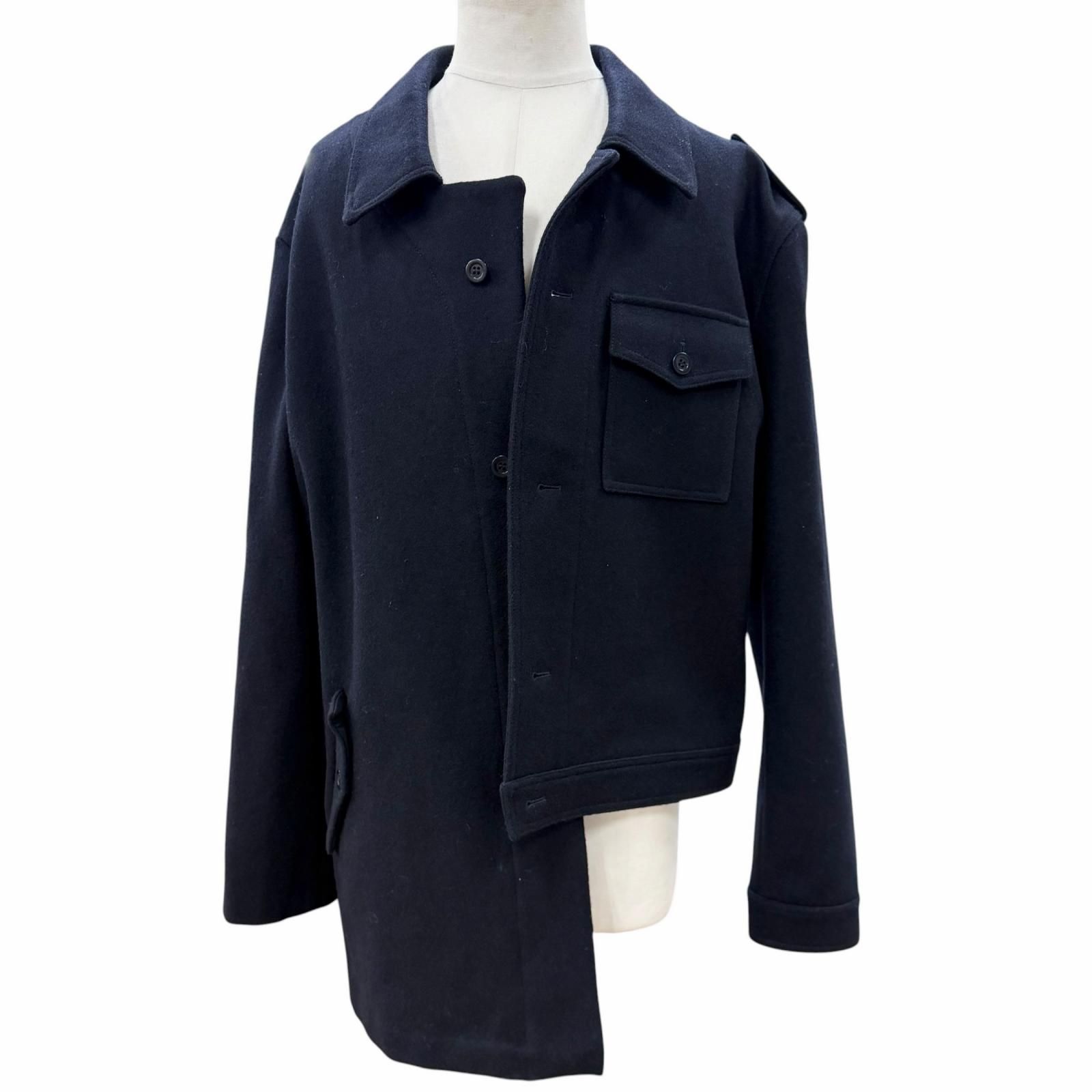 美品▼GOSHA RUBCHINSKIY ゴーシャラブチンスキー 18AW G013-C003 ウール 100% アシンメトリーコート ジャケット ダークネイビー XL メンズ
