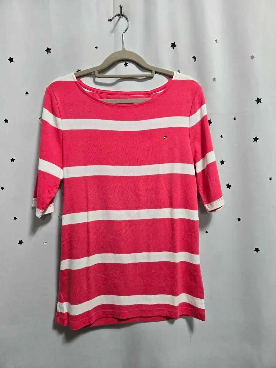 トミーヒルフィガー ストライプ 7分 Tシャツ ピンク L
