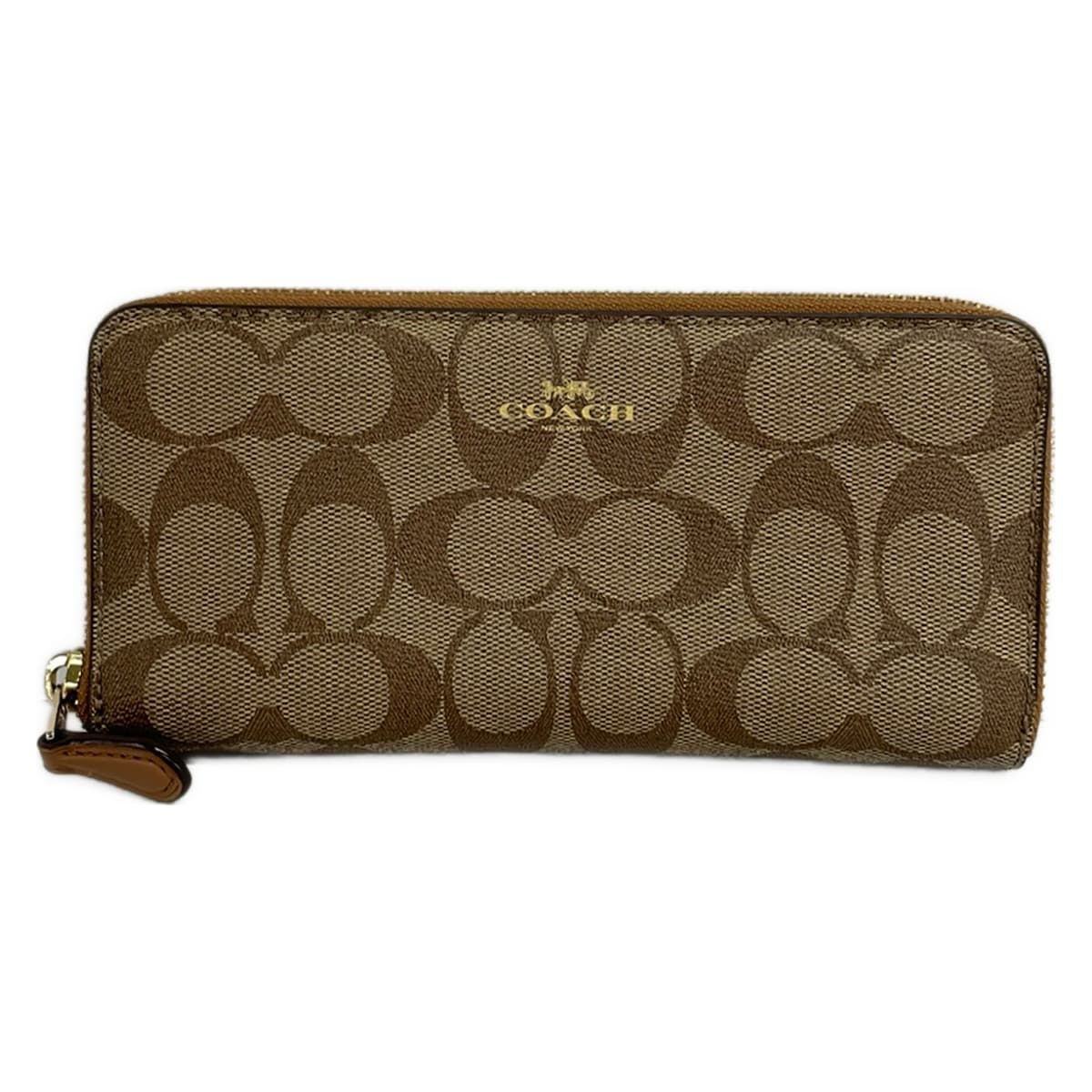 COACH(コーチ) 長財布 シグネチャー柄 F59267 ダークブラウン×ベージュ