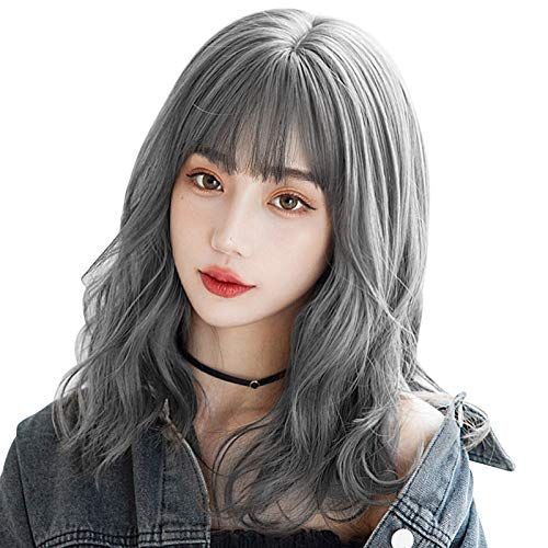 ウィッグ セミロング フルウィッグ 自然 カツラ レディース かつら 女性 小顔 可愛い ミディアム 巻き髪 普段使い カール ウェーブ ネット付き (シルバー)mi b1c7c03c