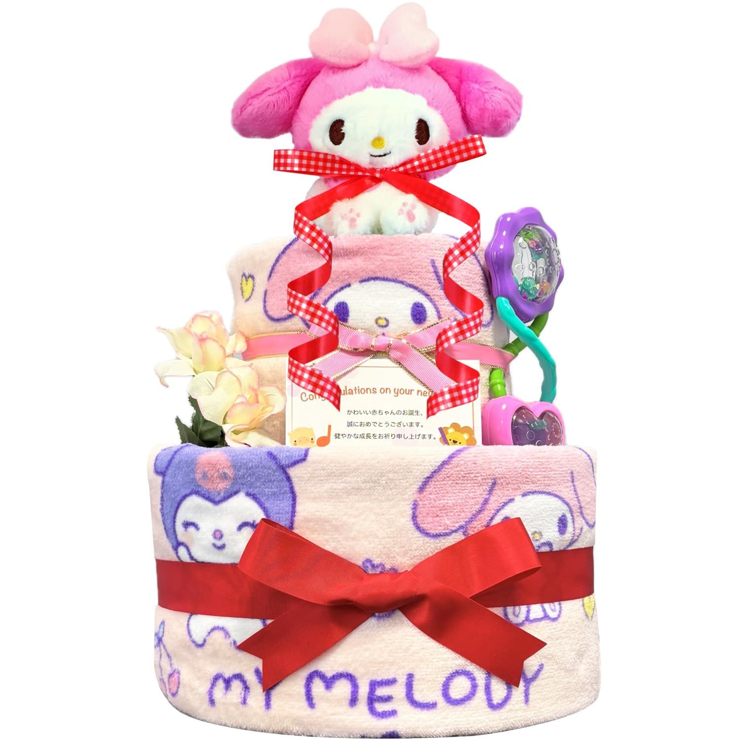 KanonBabys おむつケーキ 女の子 出産祝い 赤ちゃん 誕生日 ベビーシャワー ギフト 2段 Sサイズ mym3011 [ご出産祝い・新生児用にオススメおむつサイズＳ]
