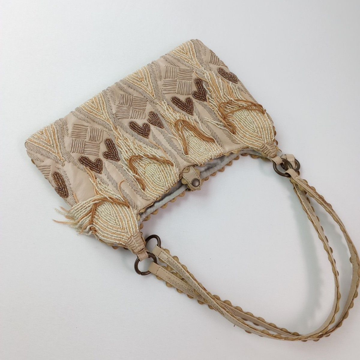 JAMIN PUECH ジャマンピュエッシュ ビーズ刺繍 レザーバッグ ベージュ