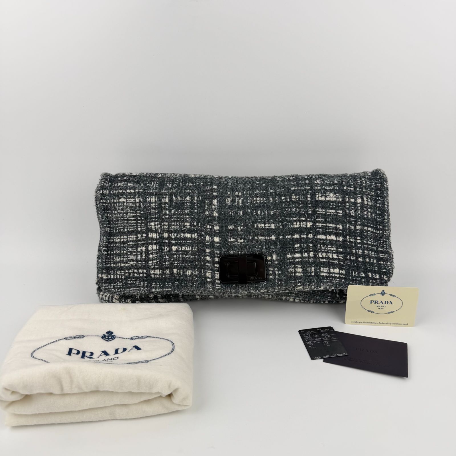 中古】PRADA プラダ クラッチバッグ ツイード グレー ヴィンテージ