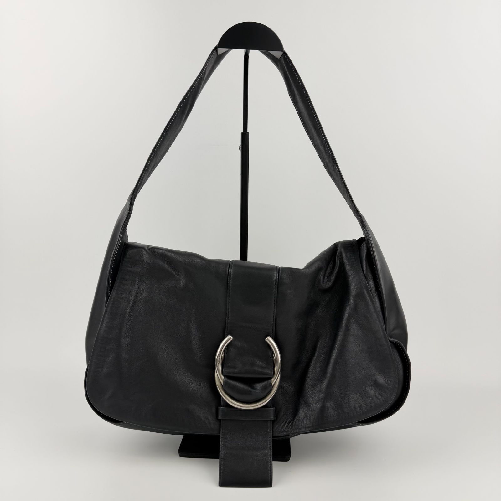 中古】PRADA プラダ ショルダーバッグ ホーボーバッグ ブラック レザー 