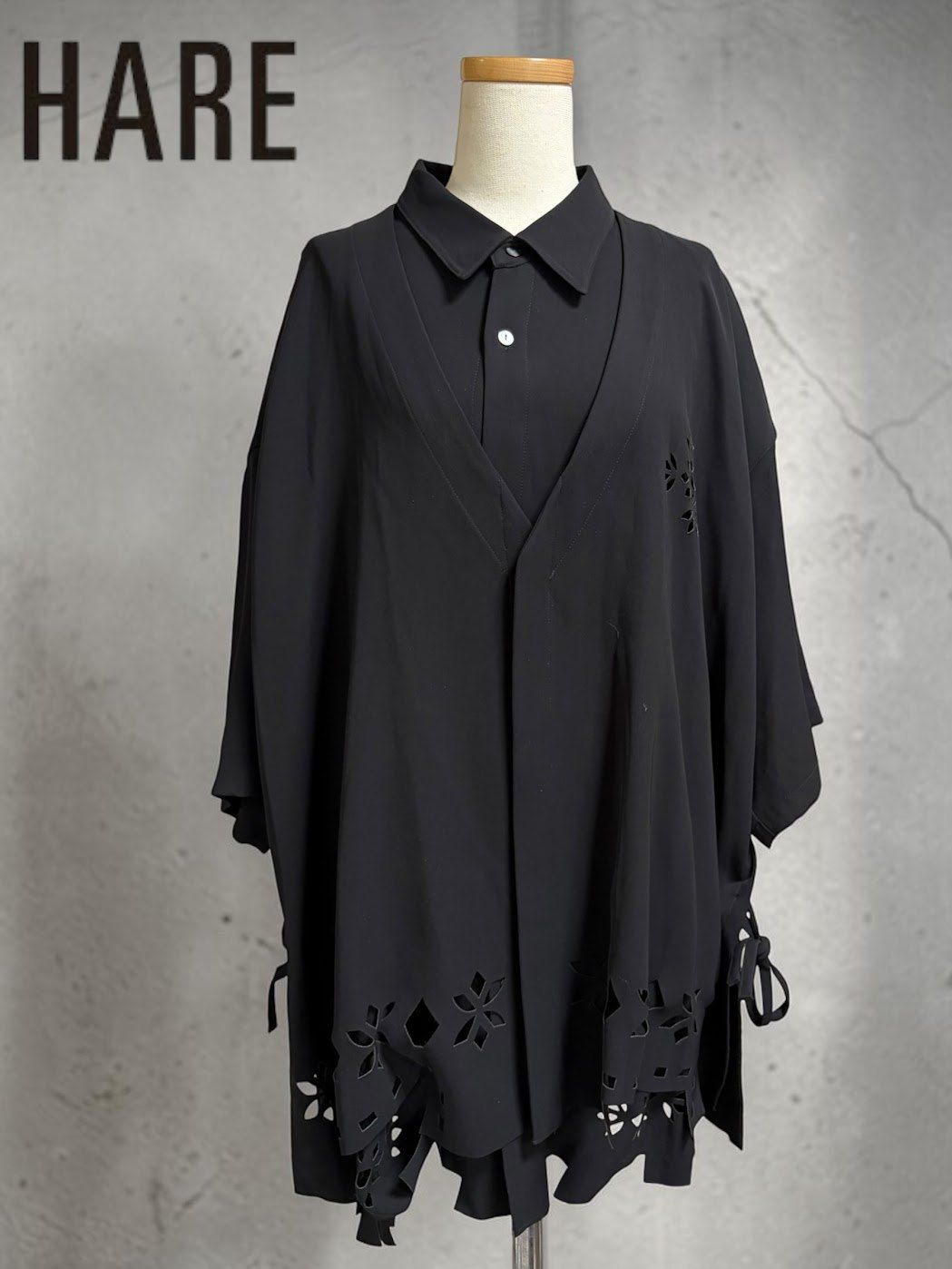 ★ HARE ハレ 23SS レイヤードレーザーカットシャツ ブラック 　size　FREE