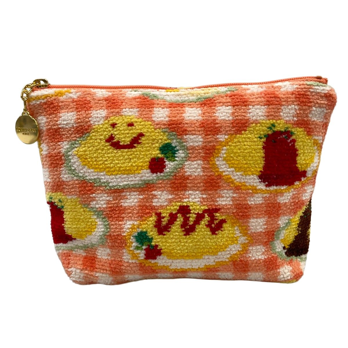 FEILER(フェイラー) ポーチ美品 - オレンジ×イエロー×マルチ LOVERARY/チェック柄/オムライス
