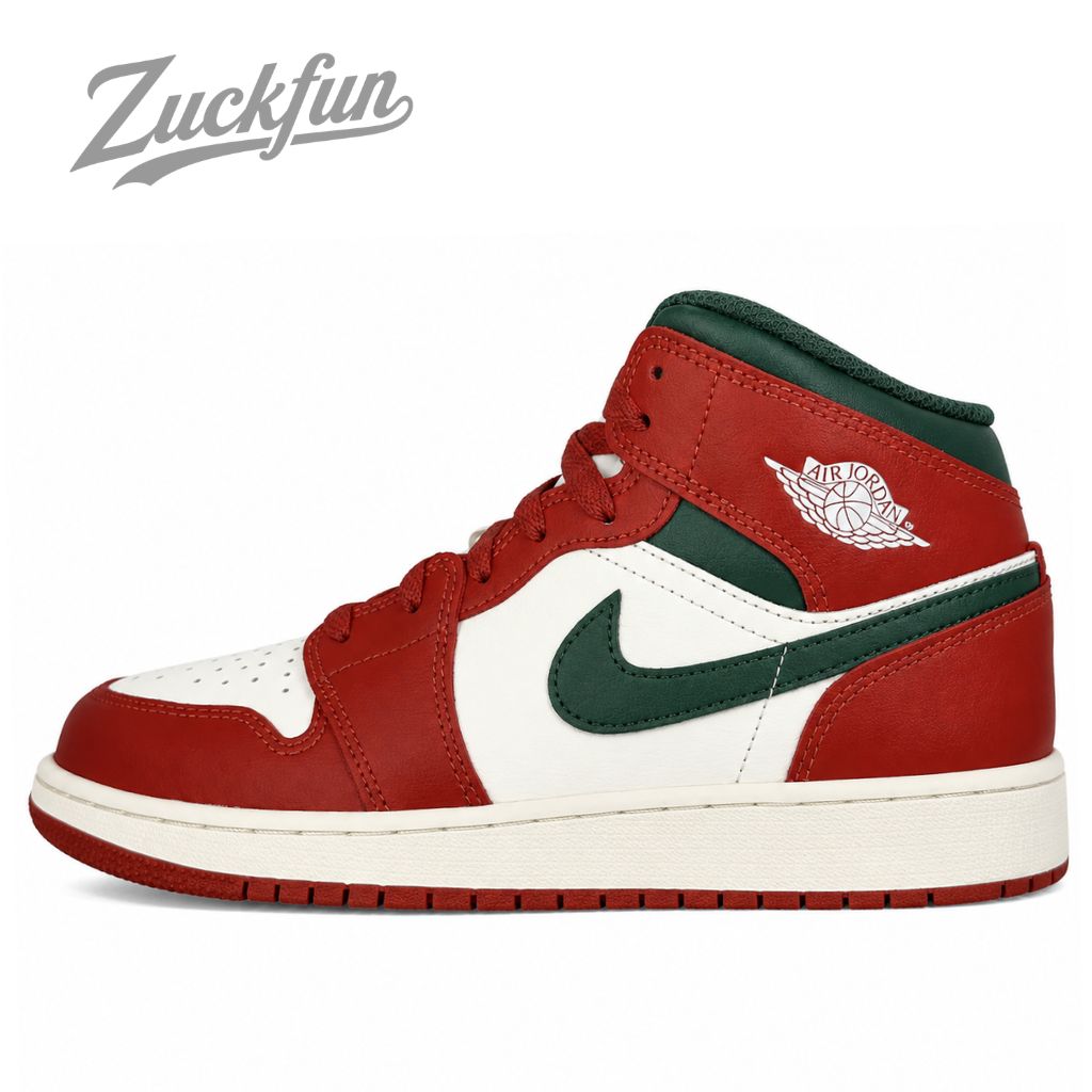 NIKE AIR JORDAN 1 MID SAIL PURE PLATINUM REDSTONE MIDNIGHT GREEN