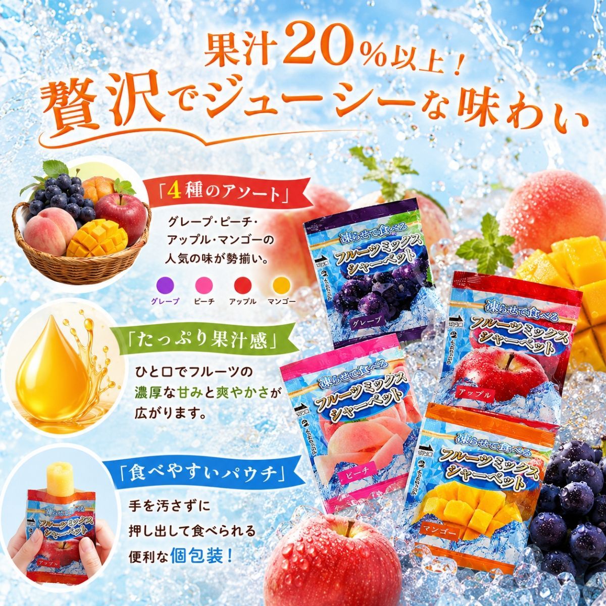 コストコ フルーツシャーベット 10個入 4種アソート - メルカリ
