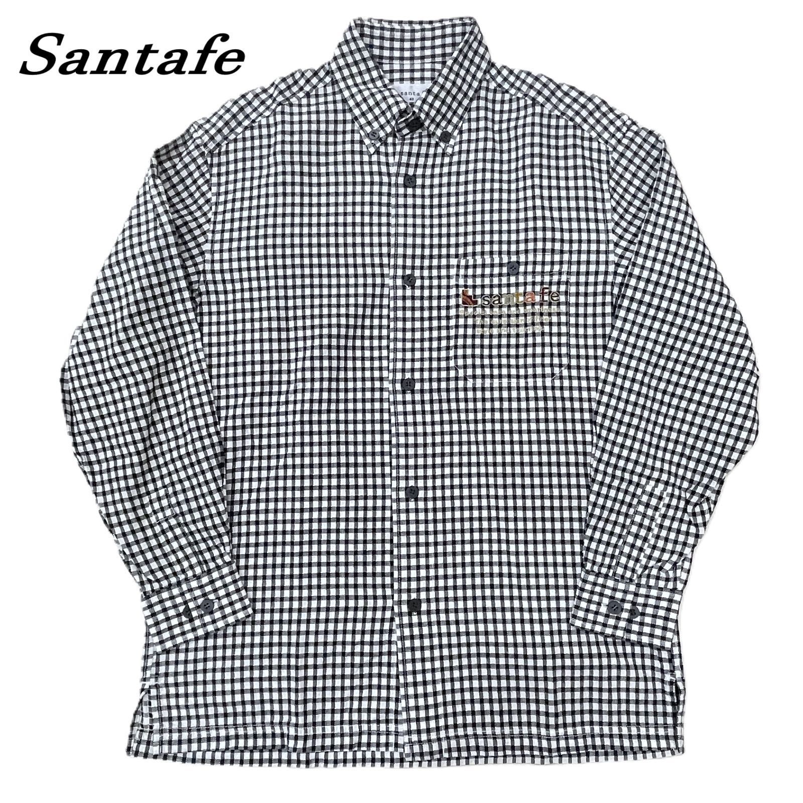 Santafe サンタフェ 長袖シャツ 刺繍入り ビッグシルエット 48 ギンガムチェック BLK × WHT/ブラック × ホワイト