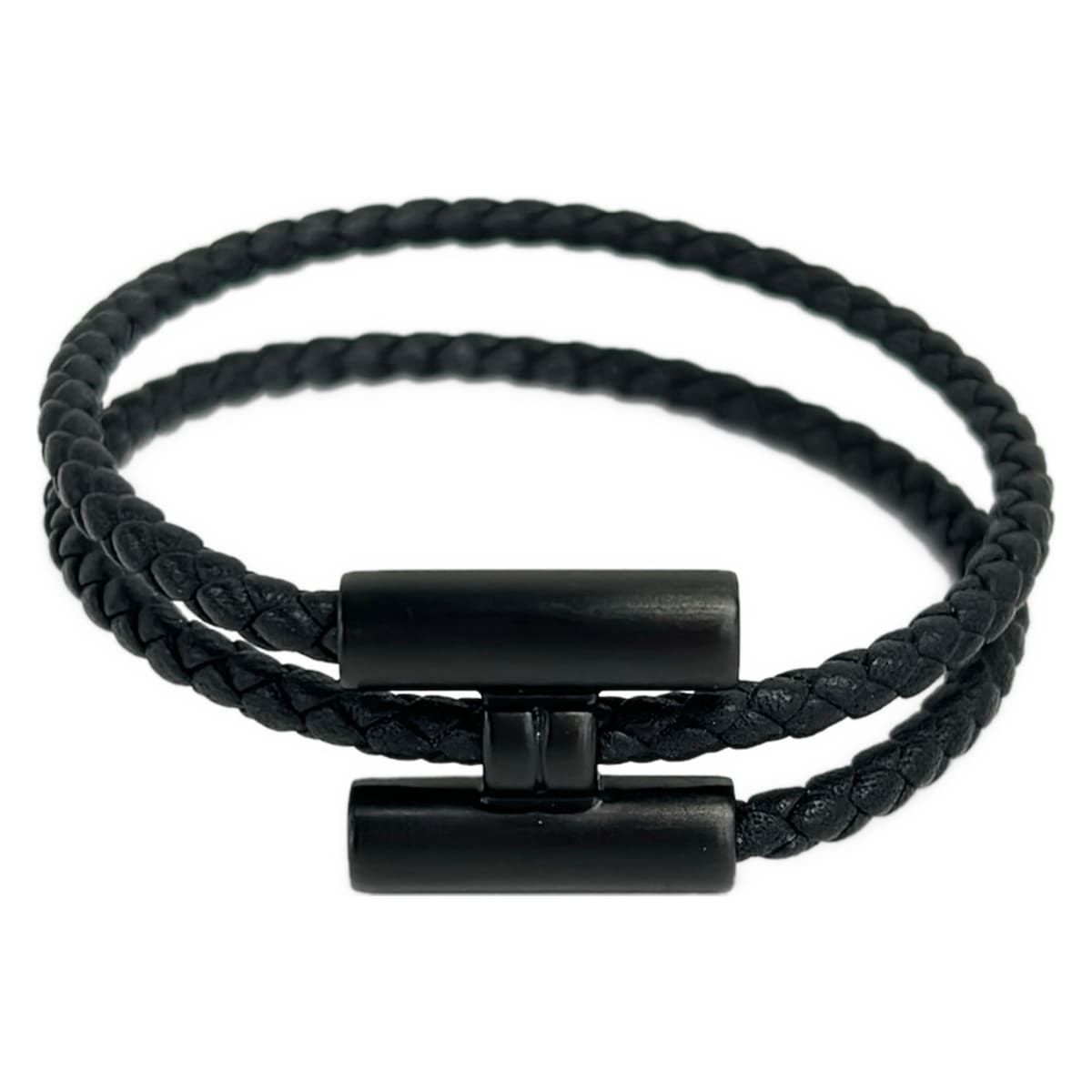HERMES 編み込みブレスレット　ブラック HERMES(エルメス) ブレスレット美品 トゥルニス 黒 編み込み/マット