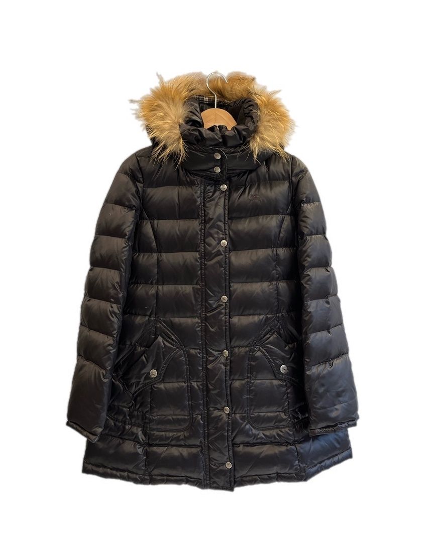 バーバリー Burberry BLUELABEL ブルーレーベル ダウンコート フード ファー E1A09-471-09 ジャケット ブラック サイズ40 101LT-398