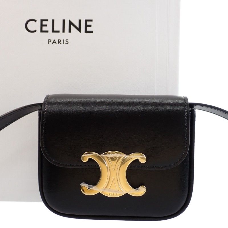 セリーヌ CELINE ミニ クロード ショルダーバッグ カーフ 本革 ブラック ゴールド金具 レディース 付属品付き【中古】【Aランク】