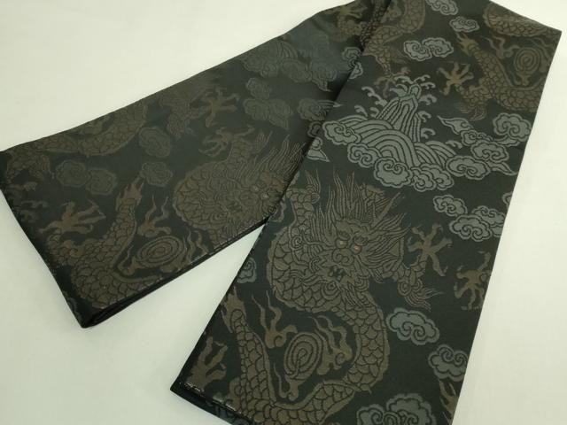 平和屋着物●極上　撫松庵　半幅帯　龍　黒地　金糸　逸品　DZAB6021kh6