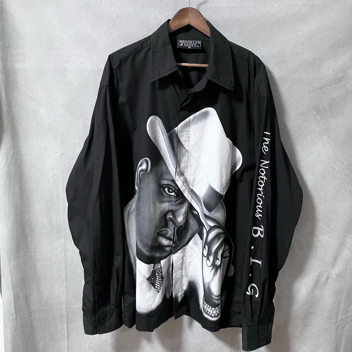BROOKLYN MINT ブルックリンミント 90's Notorious B.I.G. printed shirt HIPHOP ビッグ プリント 比翼仕立て シャツ size.XL ブラック