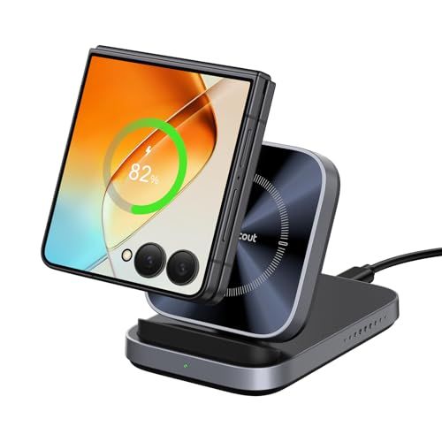 Galaxy Z Flip/Motorola Razr対応 ワイヤレス充電器、15W急速 折りたたみ 充電スタンド、Galaxy Z Flip FE/7/6/5/4/3&Motorola Razr 60/50/40/Razr+対応 置くだけ充 009bfb46