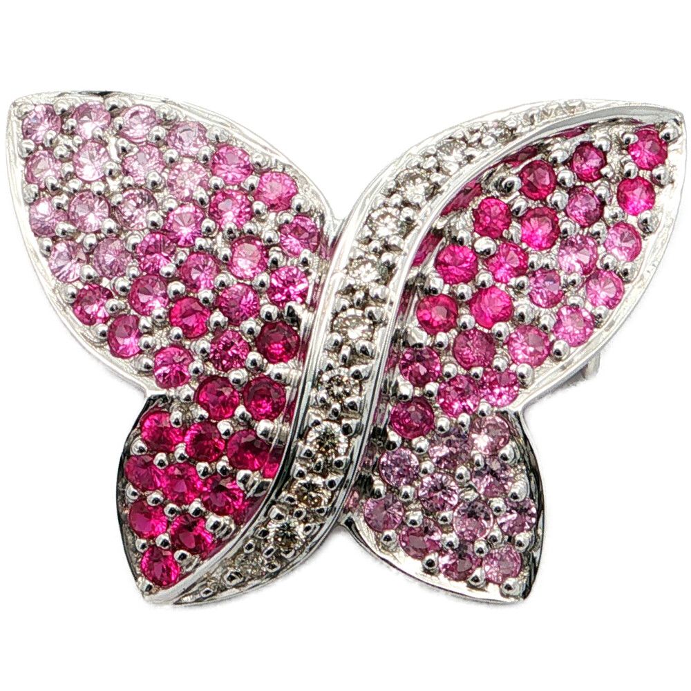 1.5ct 0.16ct バタフライモチーフ ピンク サファイア ダイヤモンドブローチ ピンタック K18WG/750-5.6g ホワイトゴールド【♀】【S】【レディース】★■612952【中古】